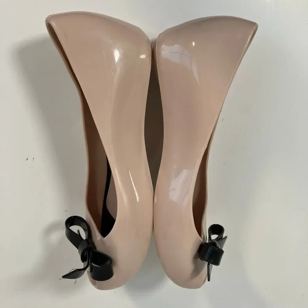 MINI MELISSA Girls Sz 1 Ultragirl Classy Jelly Shoes in Pink w Black Bow WORN
